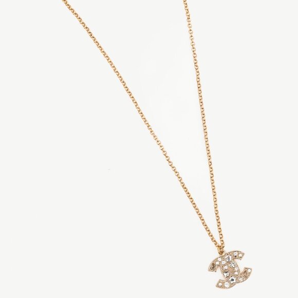 Chanel P25 Light-Gold-Tone Crystal & Pearl CC Logo Necklace - Picture 2 of 5